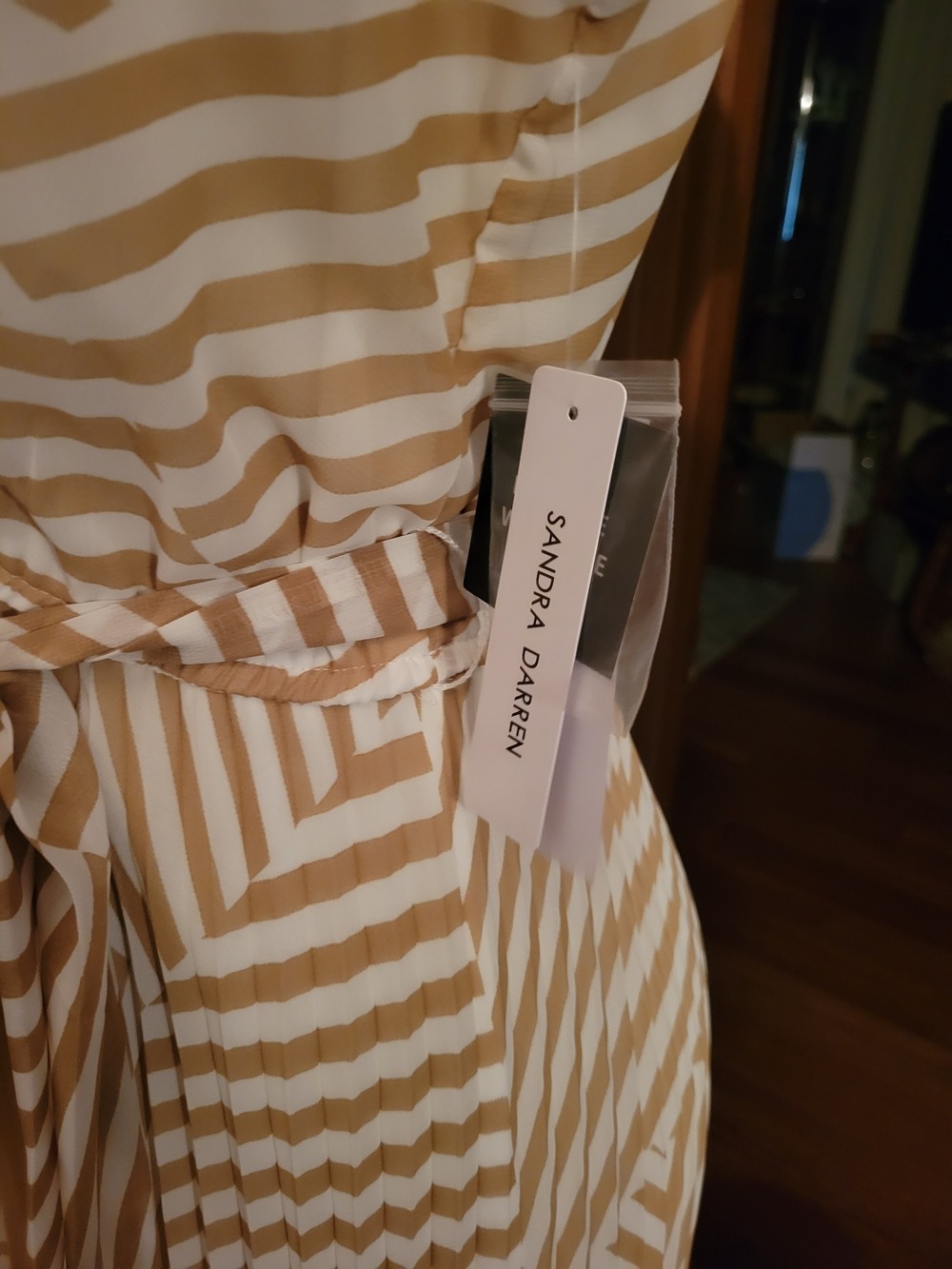 Sandra Darren Beige & White Striped Maxi Shirt Dress - Picture 6 of 6